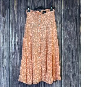 Boutique Europa Midi Skirt Womens Petite 10 Orange Floral Smocked Waist